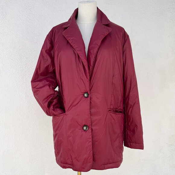 Know One Cares Padded Lightweight Puffer Coat-Style Red Oversized Blazer Small - Picture 1 of 16